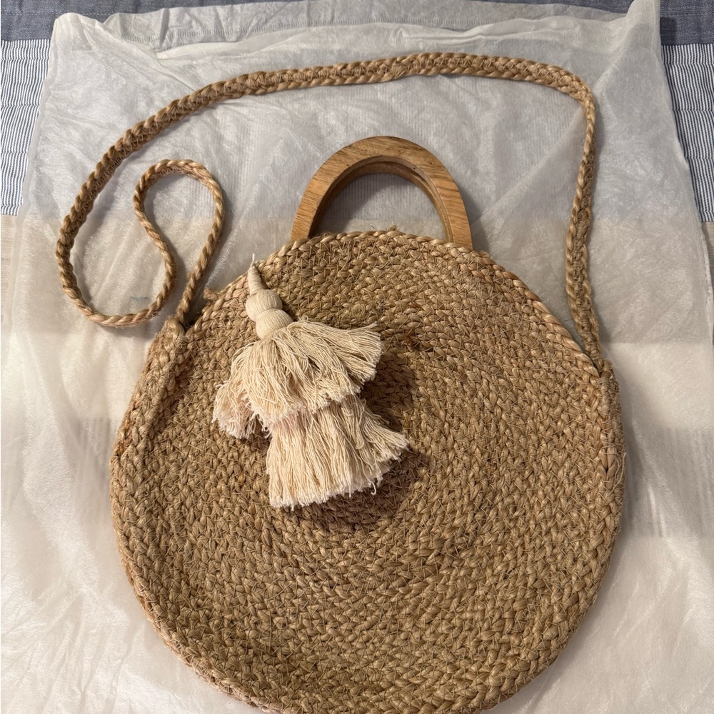 Zara Tan Tote Bag with Braided Strap and Tassel